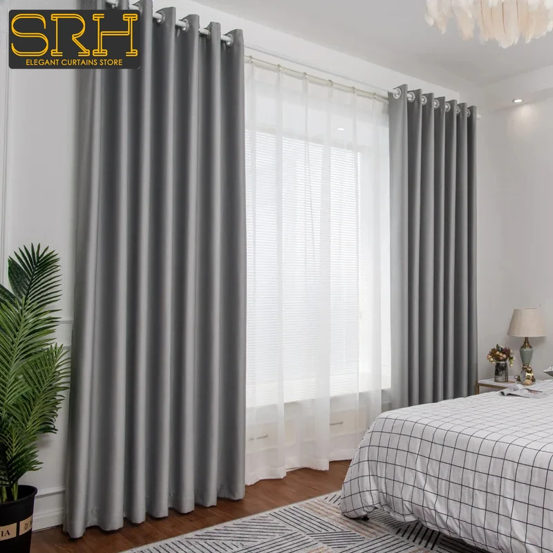 Grey Solid Color High-precision Thickened 95% Blackout Curtains for Living Room Bedroom French Window Customized Products Fabric