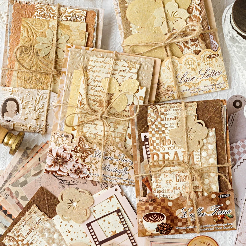 Mr. Paper Mixed Material Letterpress Embossed Material Paper Cardstock Paper DIY Handbook Photo Frames Album 74Pcs in