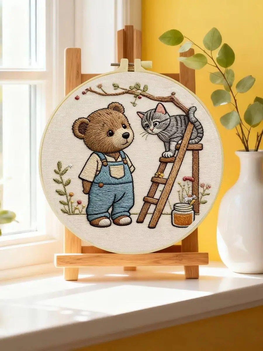 1 Stück 20X20CM/15X15CM 7,87/6,3 Zoll Tier - Bär Stickerei Starter-Kit DIY-Kit DIY-Stickerei-Set Handarbeiten Malerei – Detail 6