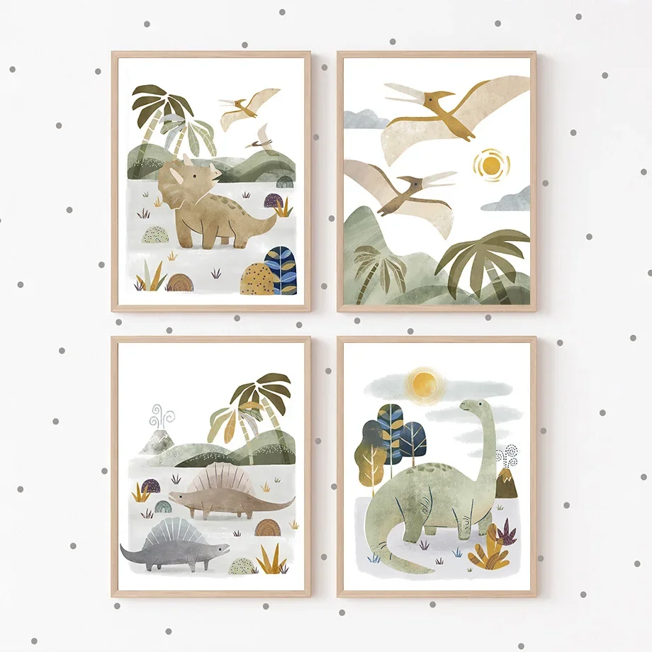 Dinosaur Brachiosaurus Tyrannosaurus Triceratops Wall Art Canvas Painting Nordic Posters And Prints Picture Baby Kids Room Decor
