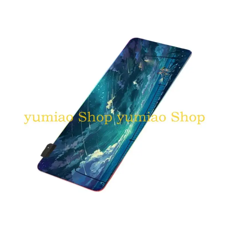 587B Anime Large Gaming Mouse Pad with Stitched Edged Nonslip Natural Rubber Base Laptop Pad Mat with LED for Computer