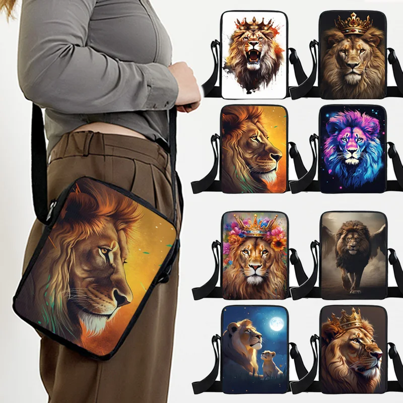 Fantasy Lion with Crown Print Crossbody Bags Colorful Lion Galaxy Handbags for Women Storage Bag Phone Holder Shoulder Bags Gift