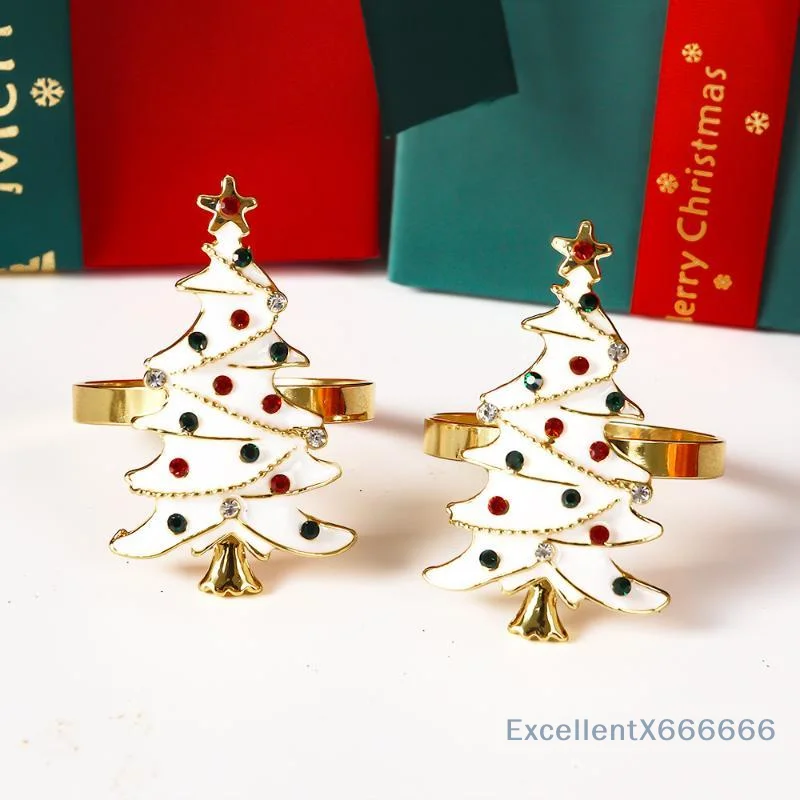 White Christmas Tree Napkin Rings 1Pcs Elegant Table Decor for Xmas Party Family Dinner Restaurant Table Setting