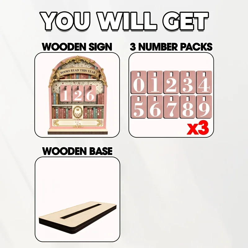 كتاب خشبي قراءة هذا العام، جهاز تعقب تحدي القراءة، رف الكتب، ديكور الفصول الدراسية، هدايا السنة الجديدة لعائلة دودة الكتب
