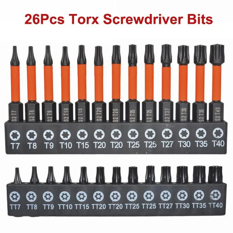 

26Pcs Torx Bit Set 25mm 50mm Star Torx Screwdriver Bits Magnetic Screwdriver Set For Electric Screwdriver Tools