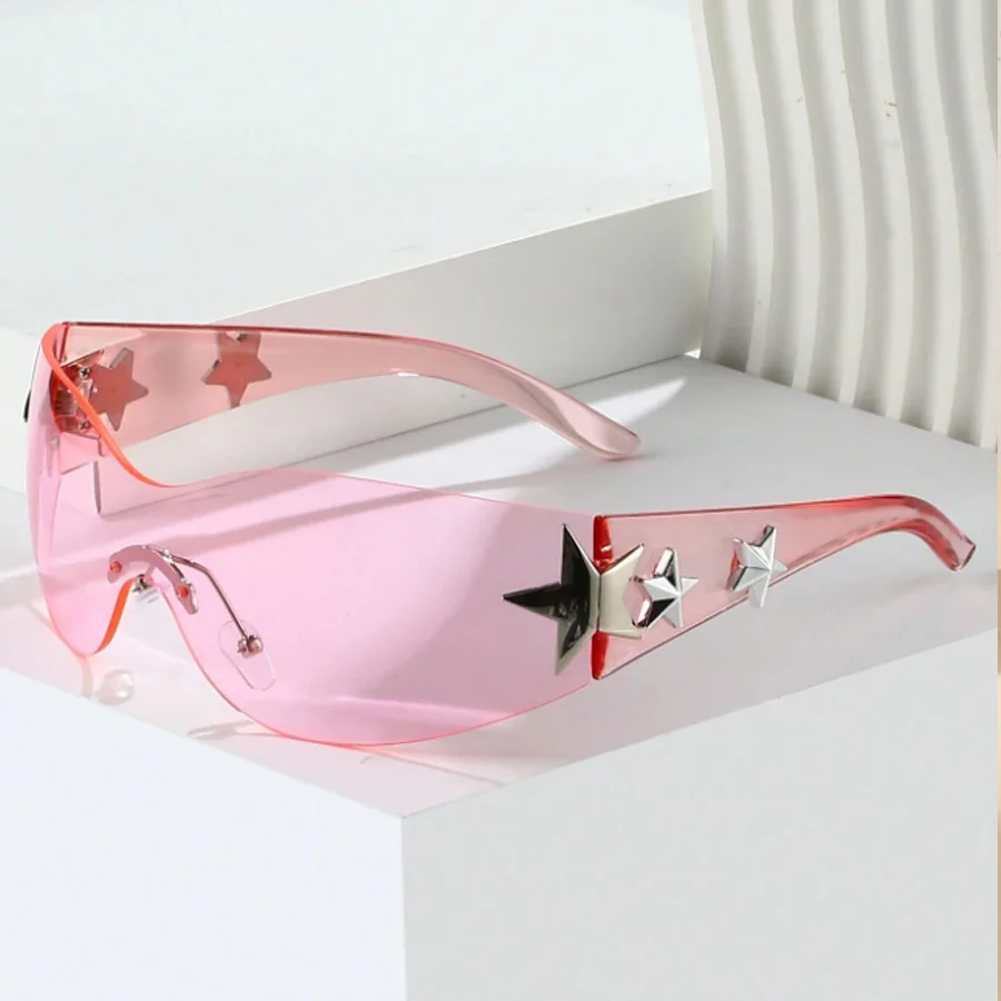 Star Wrap Around Decorative Large Frame Fashion Sunglasses Ladies Y2K Style Cool Summer Party Glasses Men