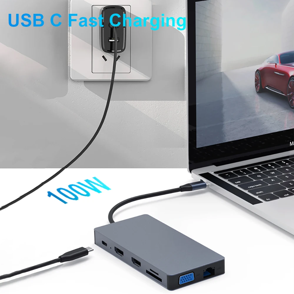 محطة إرساء USB C ، محور HDMI مزدوج ، 4K ، 60Hz ، نوع C إلى 1000M ، RJ45 ، PD 100W ، USB 3.0 ، محول للكمبيوتر المحمول ، ماك بوك اير برو