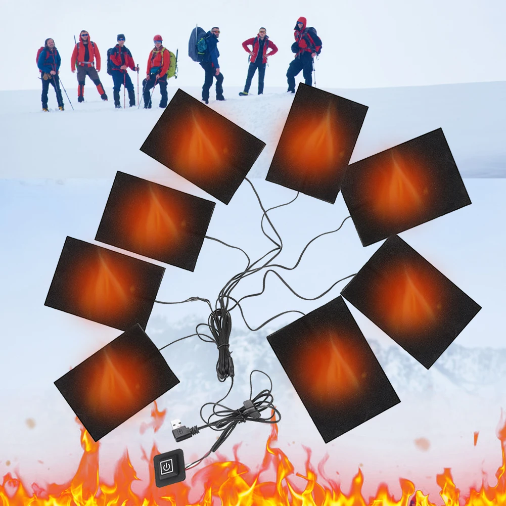

1 Set USB Electric Heated Jacket Heating Pad Outdoor Themal Warm Winter Heating Vest Pads For DIY Heated Clothing 8 in 1