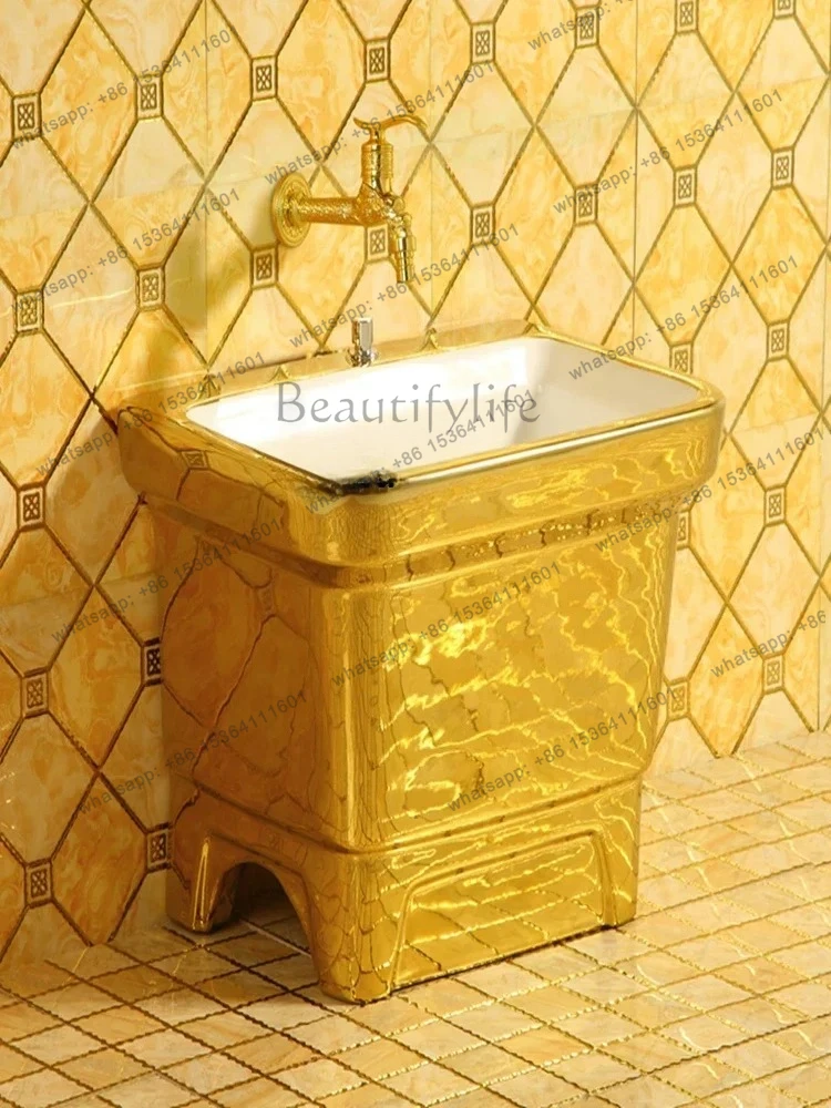 Large Size Wash Mop Pool Balcony Home Bathroom Golden Mop Pool Slot Small Size Golden Mop Basin Ceramic