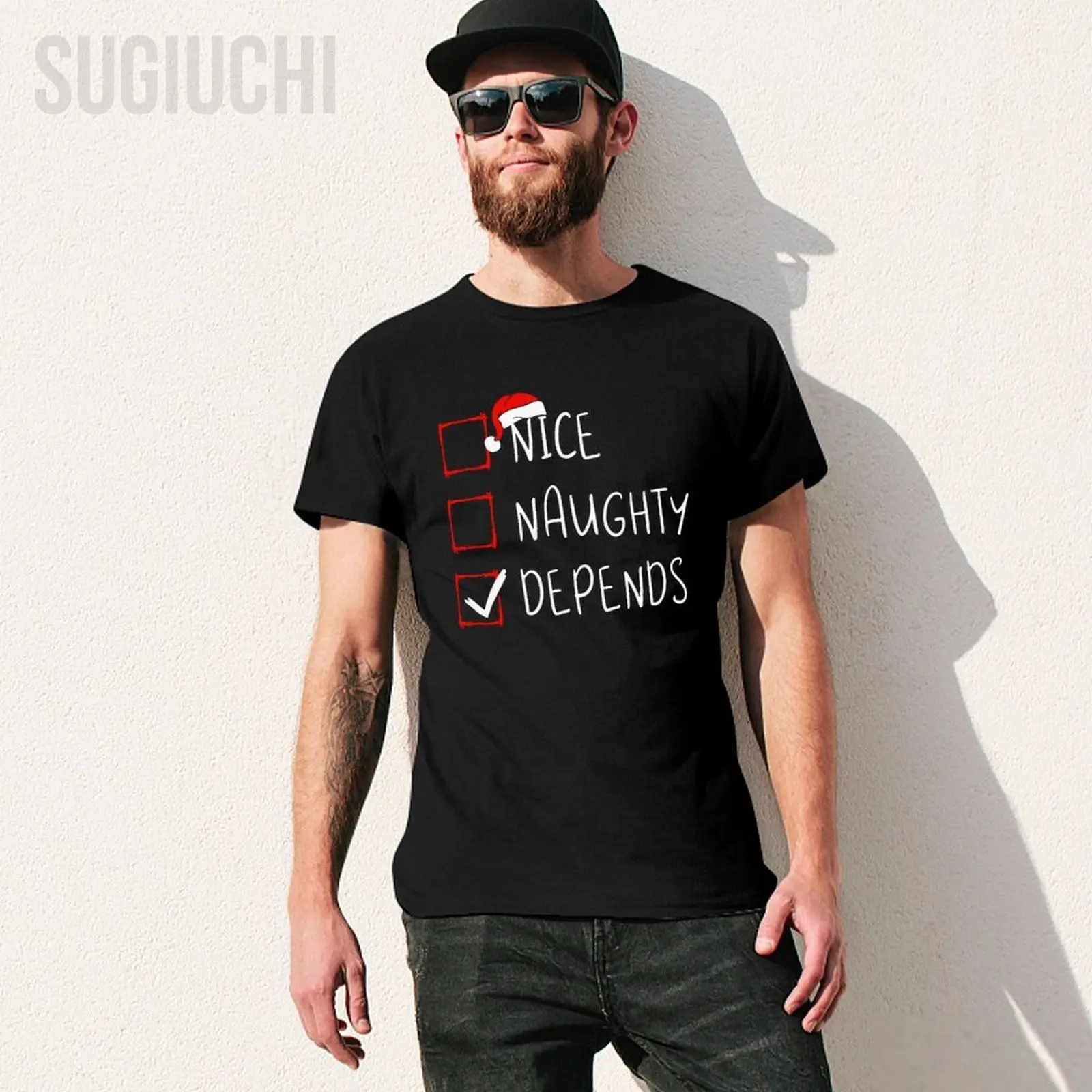 Unisex Men Nice Naughty Depends Christmas List Xmas Santa Claus Tshirt Tees T Shirts Women Boys 100% Cotton T-Shirt