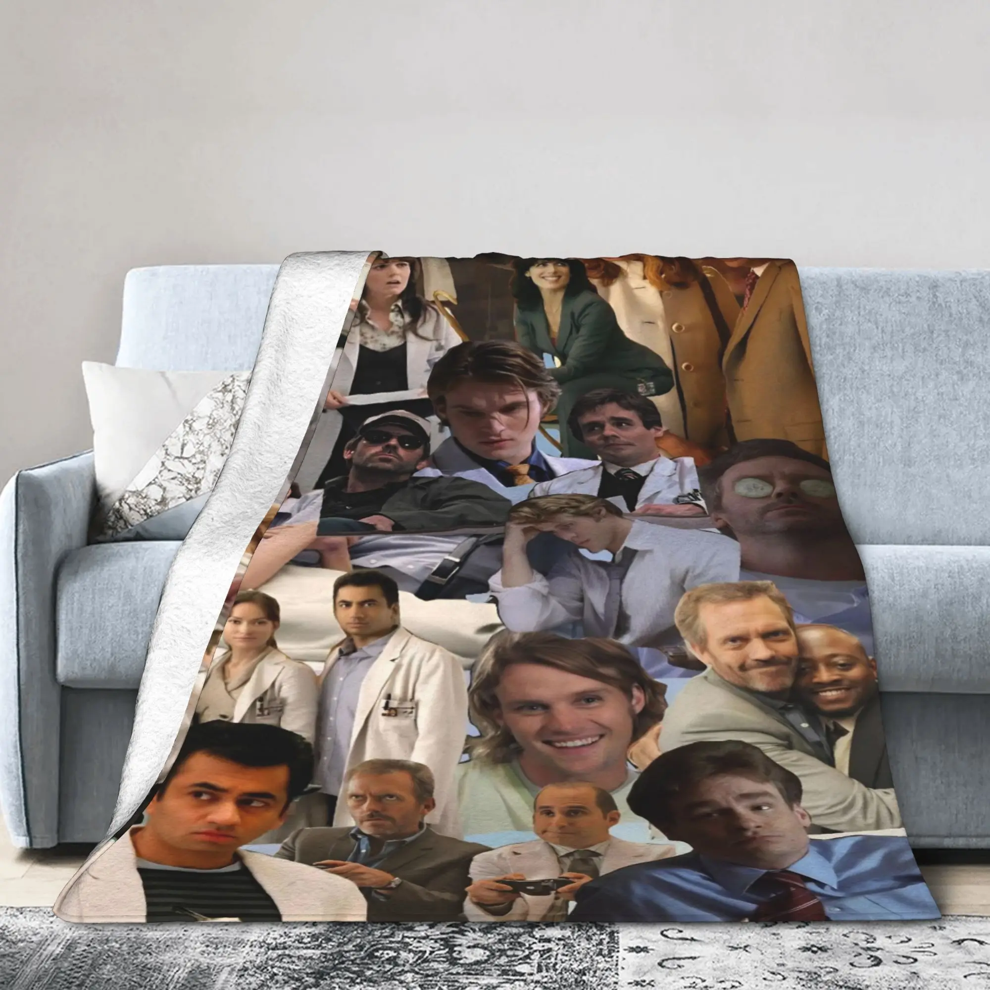 Dr. Gregory House Television Photo Collage Blanket Quality Warm Soft  Throw Blanket Winter Airplane Travel Living Room Bedspread