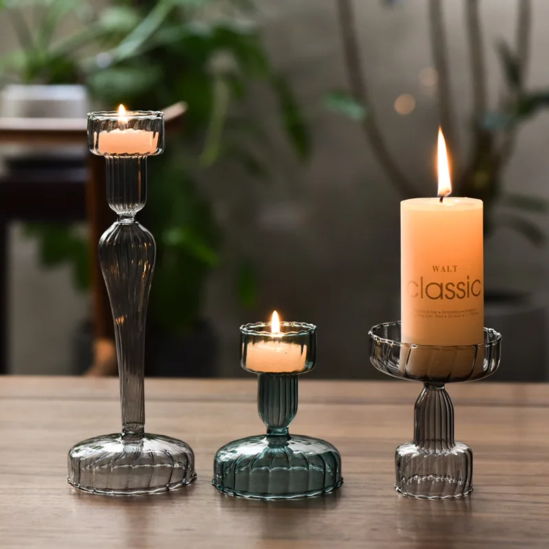 2pcs/set European dual using  Striped glass candlestick decoration imple candlelight dinner table decoration Candlestick