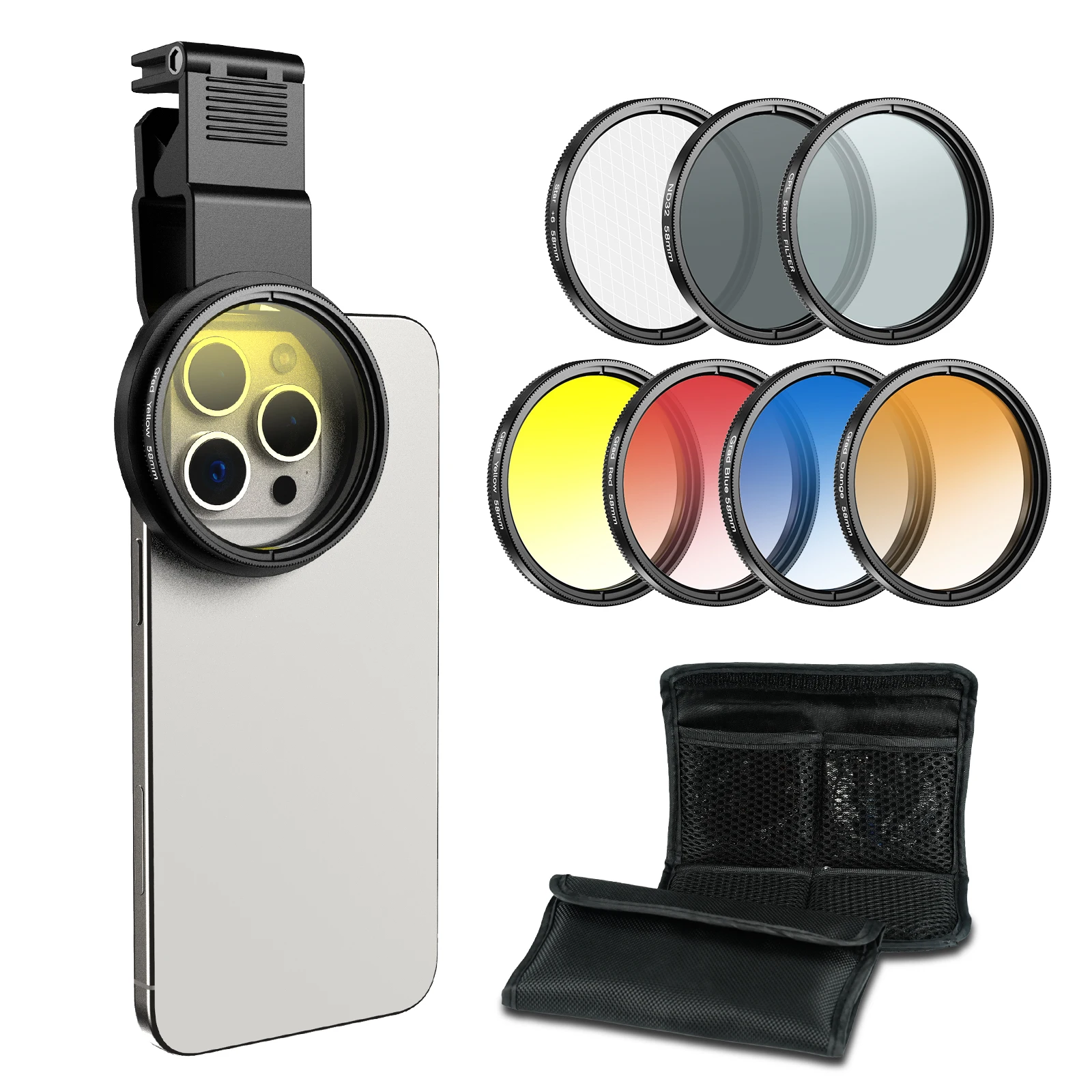 

APEXEL 58MM 7 in 1 Filter Kit STAR CPL ND32 4 Colours for Phone Camera Universal Clip On Smartphone Lens Filter Set Photography