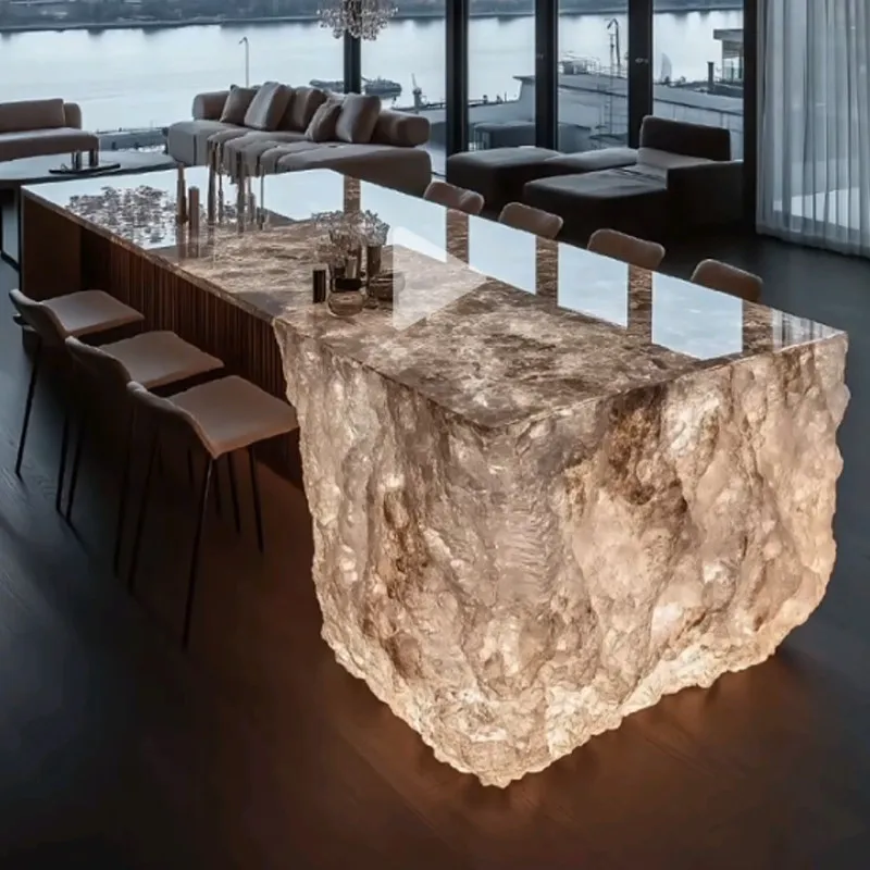 Transparent Resin Hotel Front Desk Restaurant Villa Kitchen Partition Luminous Crystal Glacier Island Dining Table