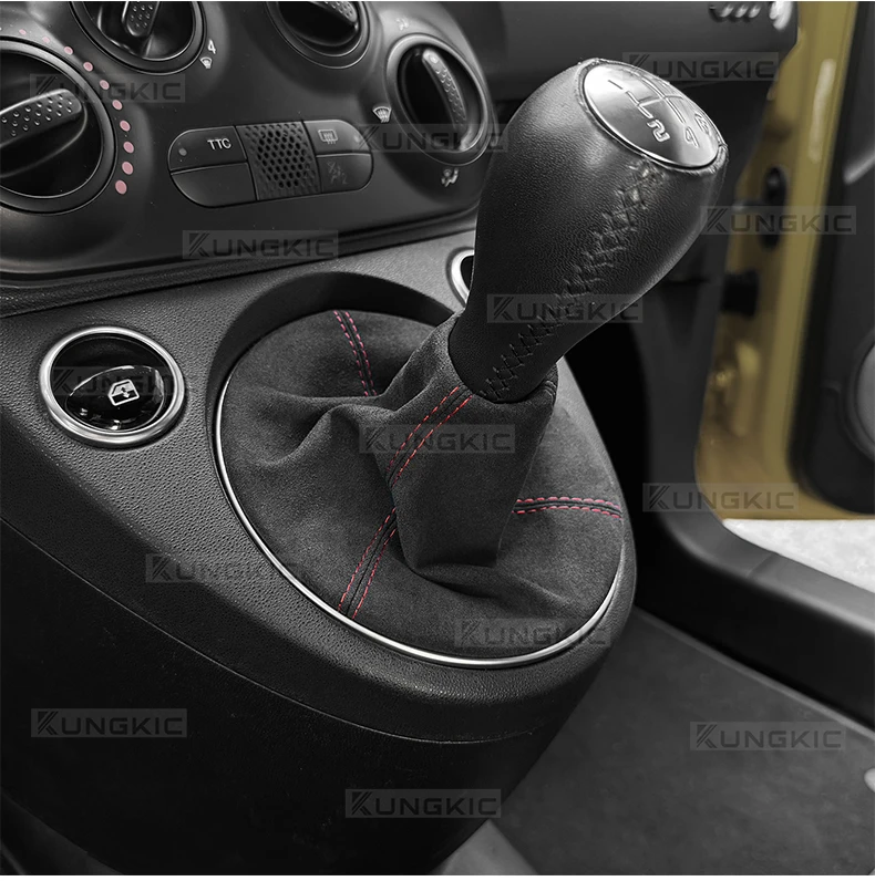Wildleder-Schalthebelmanschette für Abarth 595 695 2016 2017 2018 2019 2020 2021 2022 2023 2024 Fiat 500 2011-2024 Schaltmanschette – Detail 10