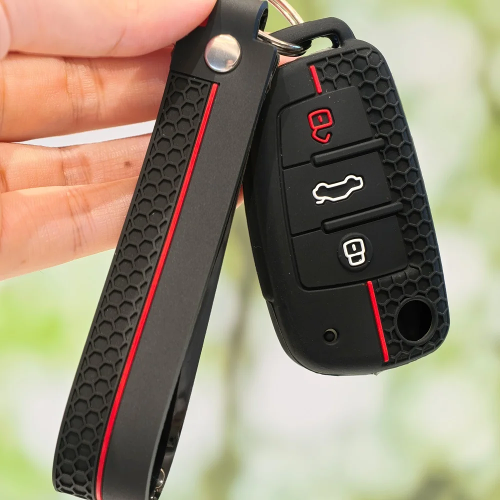 

For Audi A1 A3 A6 A6L Q2 Q3 Q7 TTS R8 S6 RS3 Silicone Car Flip Key Case Protector Keychain Full Cover Shell Auto Accessories