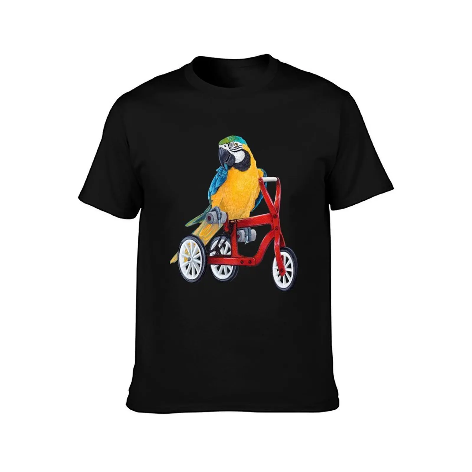 Parrot Macaw bike red T-Shirt, Summer Casual Cotton Tee, Oversized Streetwear Tops, Vintage Graphic Print, Unisex Men Women