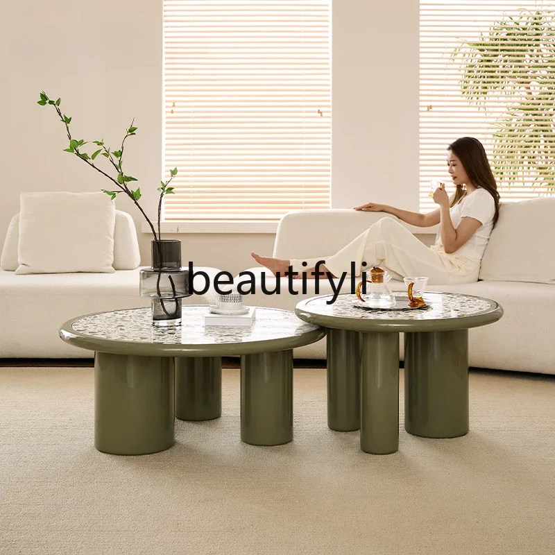 Terrazzo size round coffee table combination modern simple marble small tea table