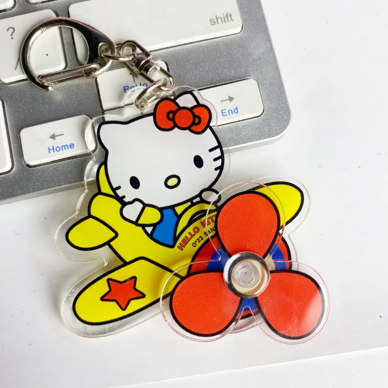 Sanrio Acrylic Keychain HelloKitty Kuromi Cinnmoroll Melody Cute Student Backpack Rotating Aircraft Keyring Toys Keyring Gifts