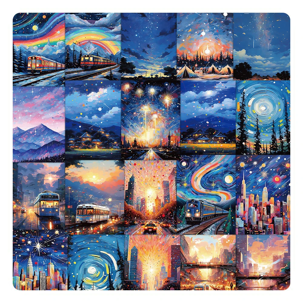 10/30/60pcs Anime Romantic Landscape Stickers City Night View Cartoon Aesthetic Sticker DIY Scrapbooking Guitar Suitcase Decals