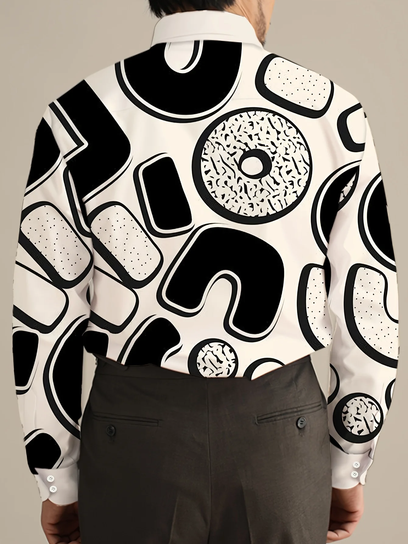 Bohemian Geometric Print Long Sleeve Shirt - Bold YES Text , Regular Fit Button-Up Shirt for Men & Women, Casual