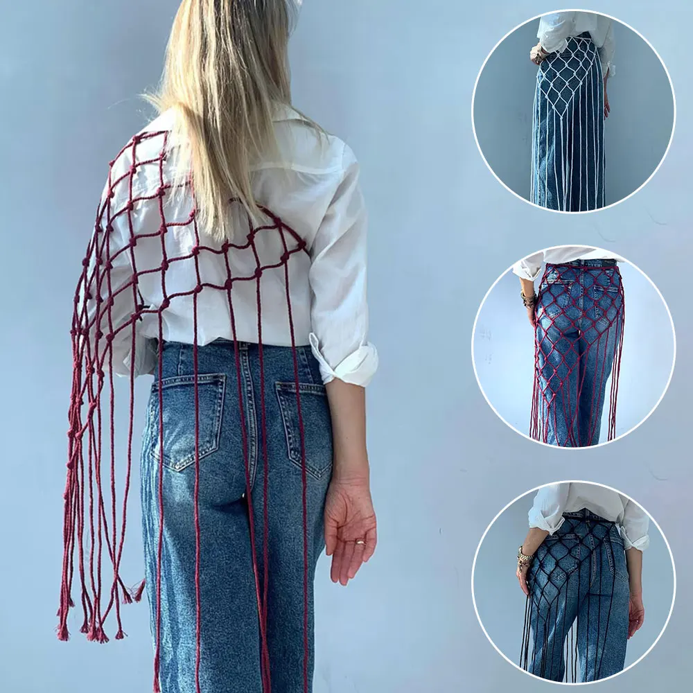 

Bohemian Hollow Net Tassel Scarf Shawl Ethnic Design Decorative Tassel Cardigans Shawl Bikini Cover Up Summer Mesh Women's Shawl