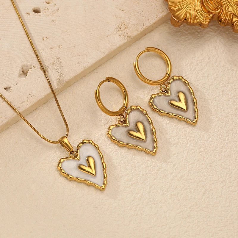 EILIECK 316L Edelstahl Tropfenförmiges Herz Halskette Armband Ohrringe Set für Frauen Trendiger Goldener Schimmer Wasserdichter Schmuck Geschenk – Detail 17