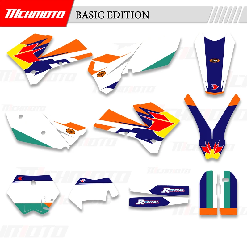 MCHMFG Full Graphics Decal Stickers Kit Custom Number Name Background For KTM 125 200 250 300 400 450 525 540 EXC 2005 2006 2007 view 2