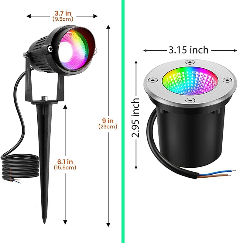 LED 잔디 램프 야외 정원 조명, 10W RGB IP65 방수 스파이크 스포트라이트, 마당 경로 나무 땅용 조경 조명, 12V 220V