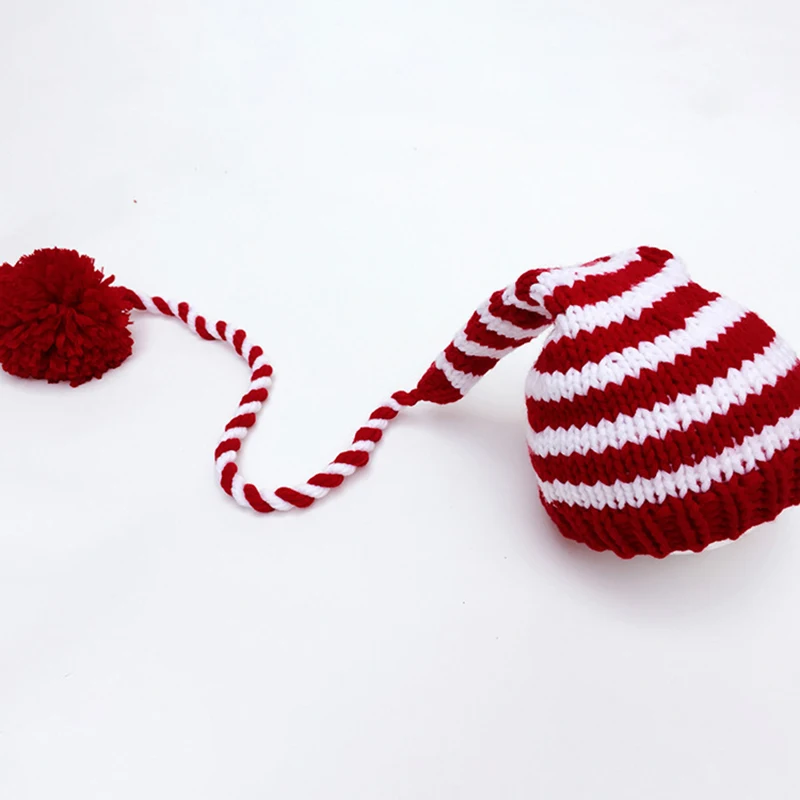 Baby Knitting Long Tails Christmas Hat Newborn Photography Props Stripe Crochet Baby Hats Baby Props For Photography Accessories