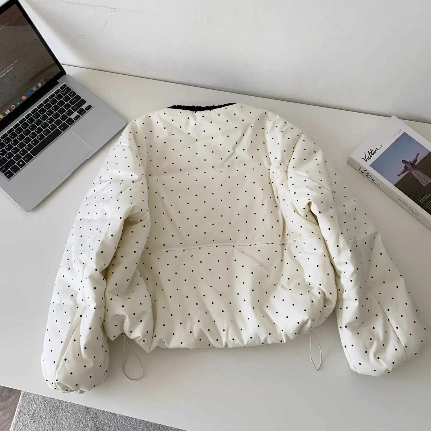SINGREINY Polka Dot Cotton-Padded Short Jacket Korean Lace Up Drawstring Pocket 2026 Winter Ladies Preppy Style Warm Thick Coat