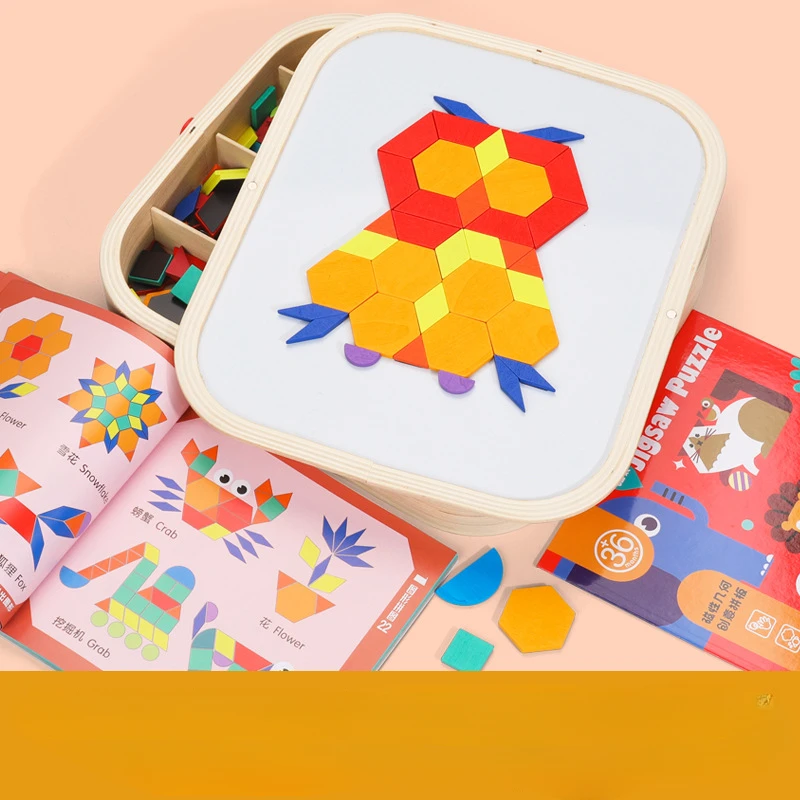 Giocattoli educativi Montessori fai da te Giochi creativi Puzzle in legno Tangram Puzzle geometrici da tavolo occupati per bambini Magneti Blocchi magnetici