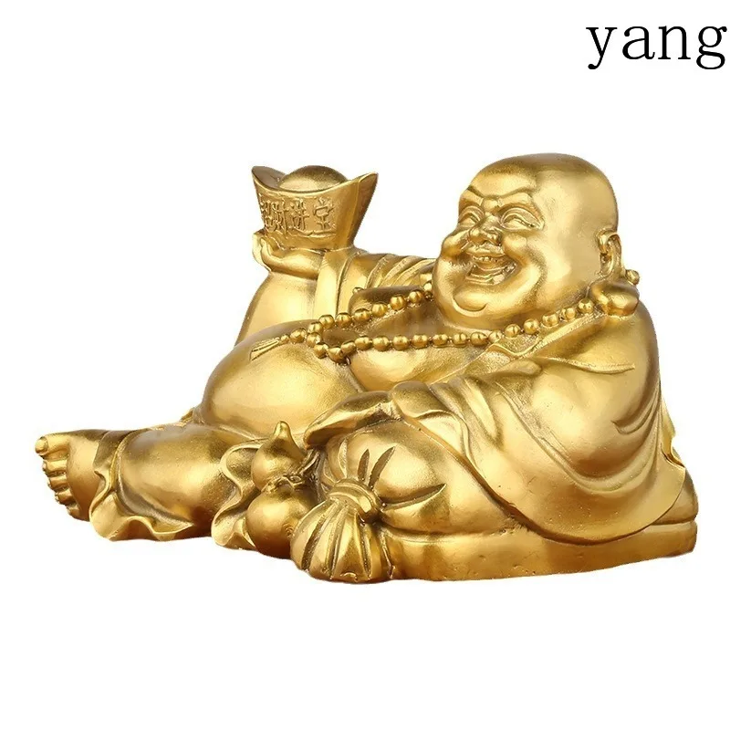 CX Brass Yuanbao Reclining Buddha Maitreya Laughing Buddha Ornament Bronze Buddha Statue Crafts