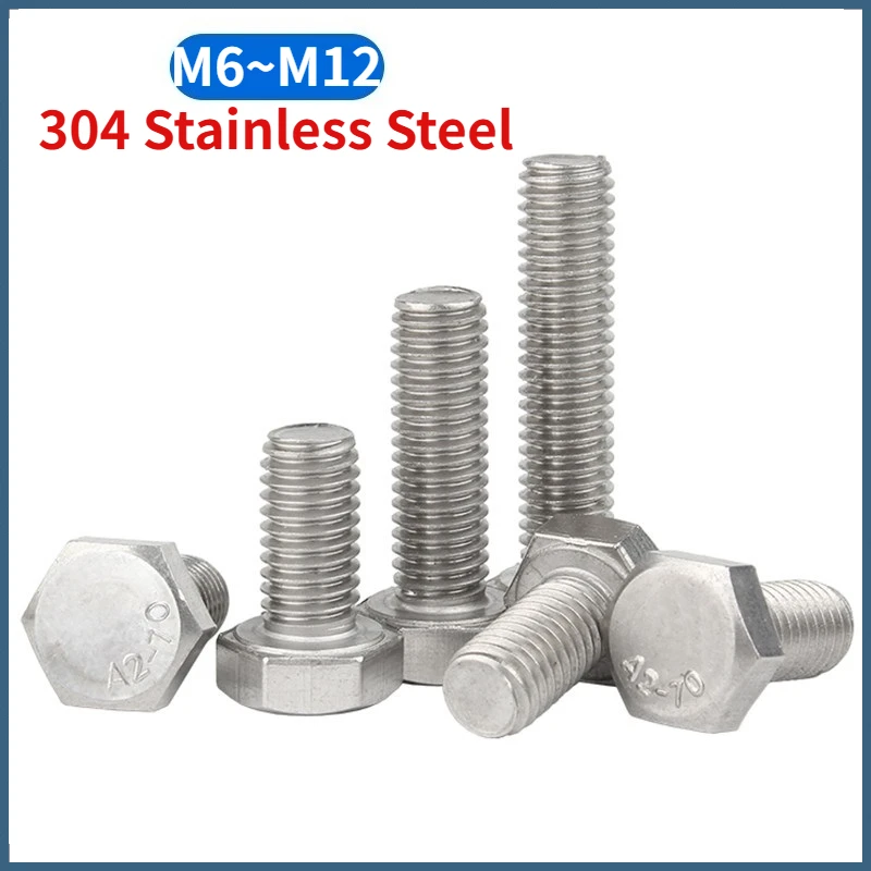 M6 M8 M10 M12 304 Stainless Steel A2-70 Hexagon Head Bolt Full Thread External Hex Hexagon Head Screws
