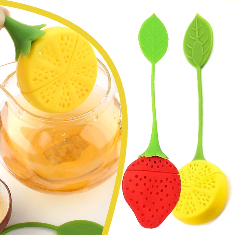 BargainHarbor Tea Strainer Silicone Strawberry Lemon Design Loose Tea Leaf Strainer Bag Herbal Spice Infuser Filter Tools