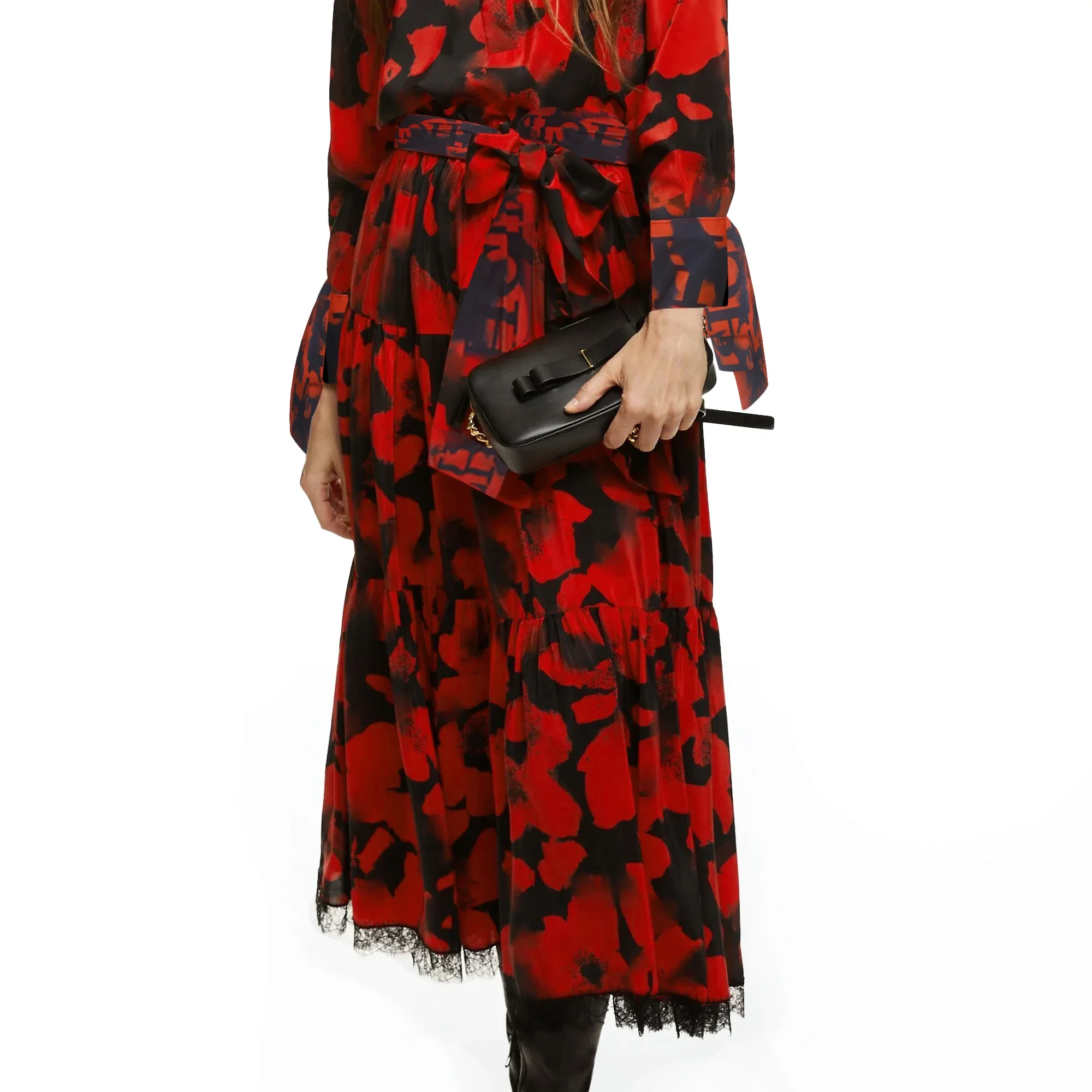 Women's Half Skirt New Printed Design Vintage Elegant Fashion Belt Women's Lace Skirt