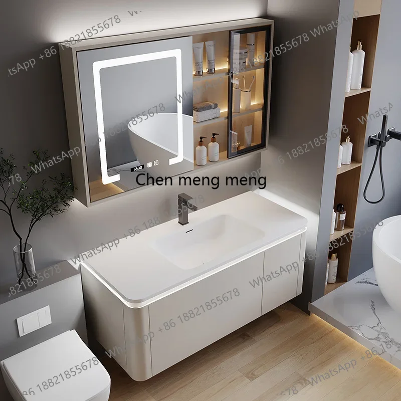 Z10High-end Arc-shaped Bathroom Cabinets with Sensor Light Integrated Basin Bathroom Cabinets Home Storage Furniture