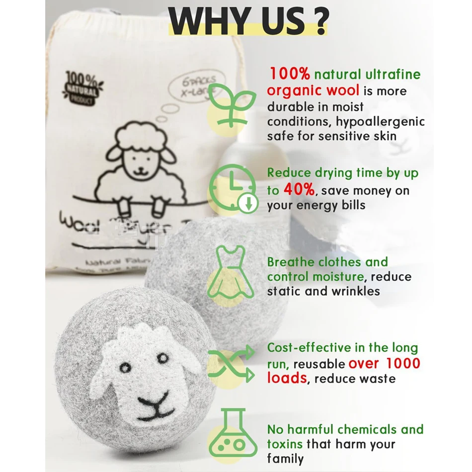 7cm Sheep Grey Fleece Dry Kit Ball Reusable Wool Dryer Balls Softener Laundry Washing Machine Accessories Home Washing