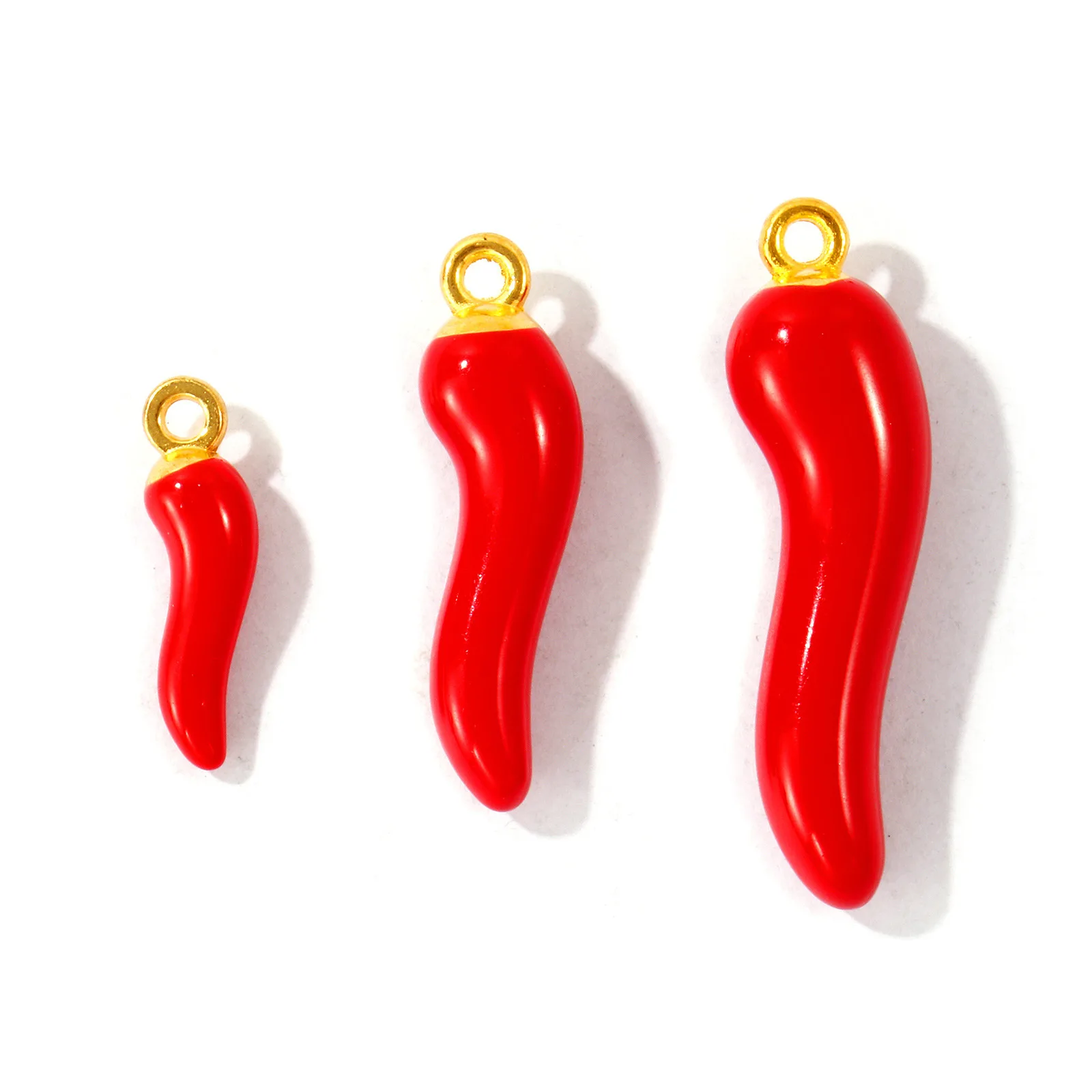10 Stück Zinklegierungs-Anhänger, vergoldet, mit rotem Emaille, Cornicello, italienisches Horn, Chili, 3D-Anhänger für die Herstellung von DIY-Halsketten, Großhandel – Detail 5