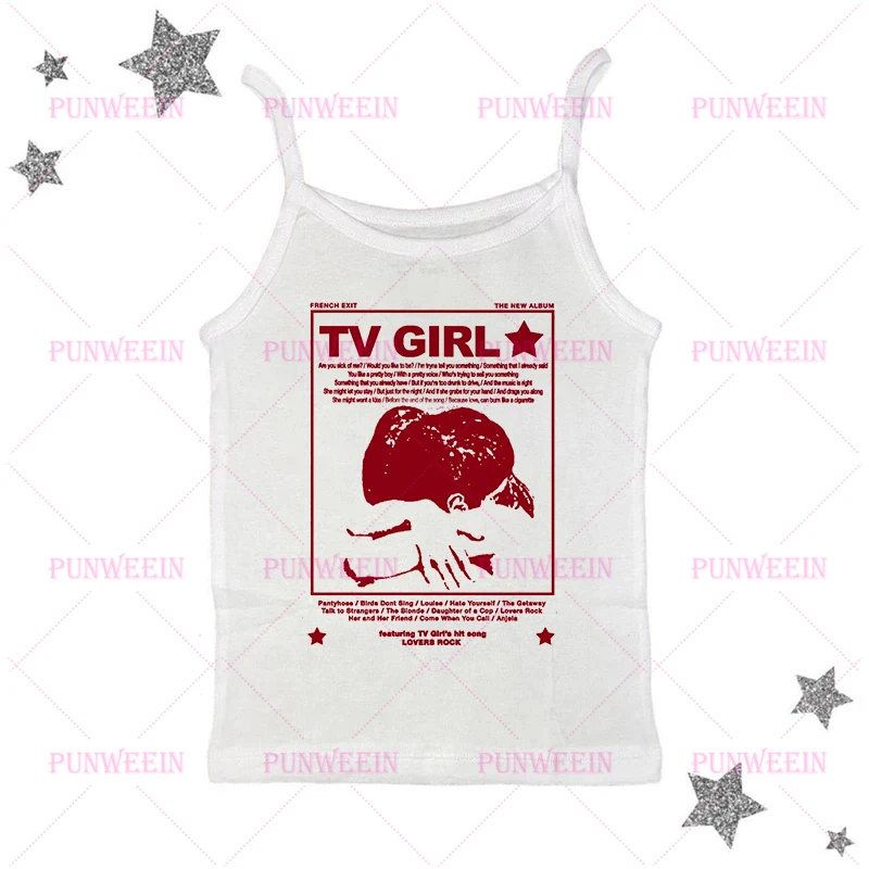TV Girls Y2k Printed Vest Strap for WOMEN'S Punk Short Sexy Corset Grunge Retro Cool Emo Girl Gothic Fairycore Vest Sleeveless