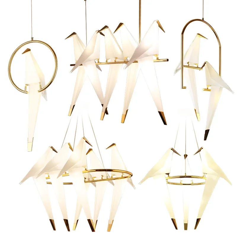 Paper chandelier birds For Restaurant Living Room Dining Room Children\'s Room origami lamp LED Bird designer chandelier Lamp