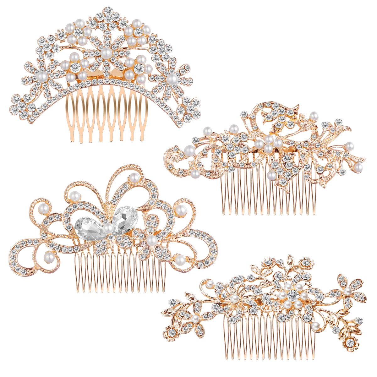 

Frcolor 4PCS Bridal Crystal Rhinestone Hairpin Combs Pearls Hair Hair Clips Women Wedding Headpiece for Bride Bridesmaids (Rose