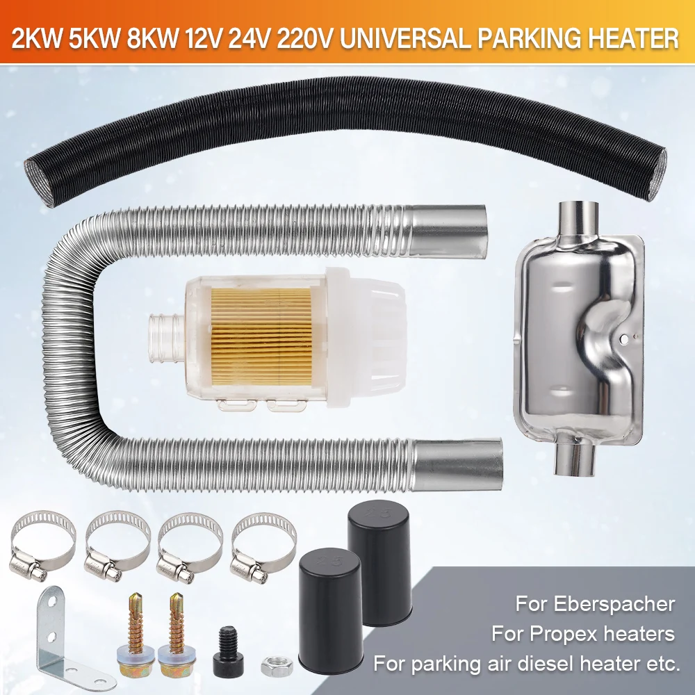 

Parking Heater Exhaust Kit With Muffler Air Filter Intake Hose 60cm Stainless Steel Pipe For 2KW 5KW 8KW 12V 24V Car Truck RV