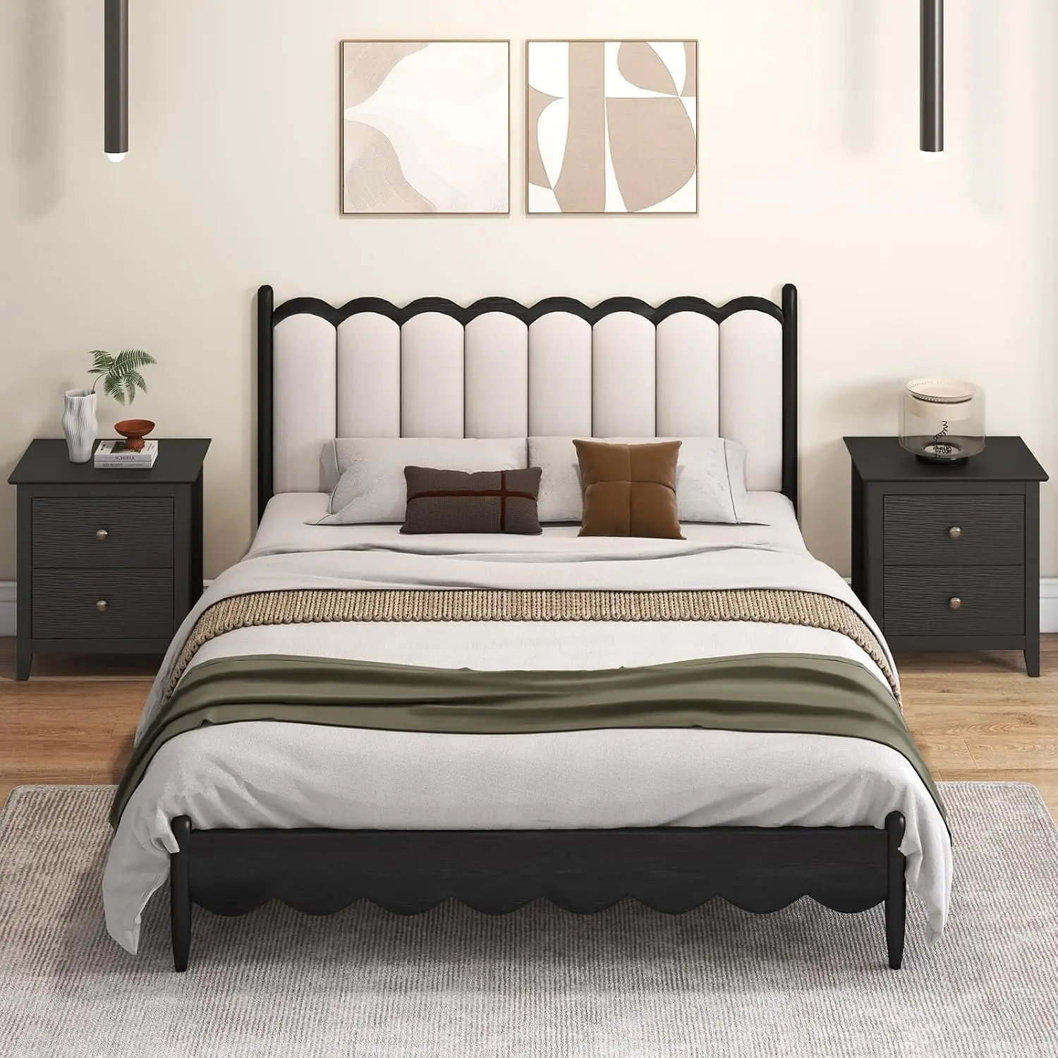 Nightstands Set of 2, Modern 2 Drawers Night Stands with Handles, Sofa Side Table with Sturdy Legs for Small, Customized - view 2