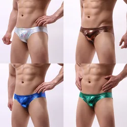 Sexy Men's Briefs U Convex Pouch Underwear PU Faux Leather Shiny Panties Underpants Stretch Breathable Briefs