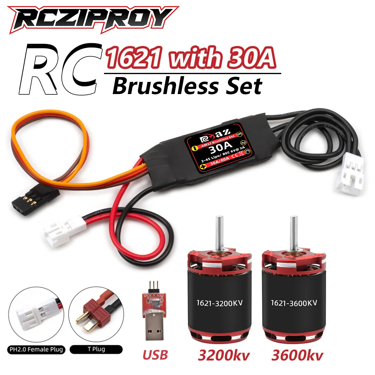 

RCZIPROY AM32 30A brushless ESC with 1621 outrunner motor for 1/18 1/24 RC crawler truck axial SCX24 TRX4M with USB programmable