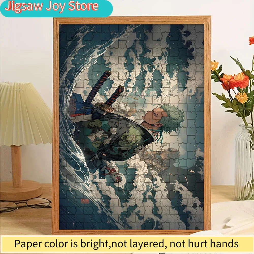 

Anime One Piece Roronoa Zoro Ukiyo-e Great Wave Style Paper Puzzle, Creative Gift For Anime Fans And Home Decor