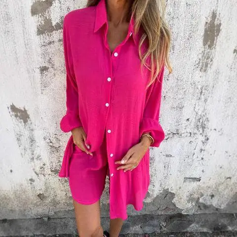 カジュアルな綿麻素材のロング丈プリーツスカートとトップスのツーピースセット、レディース向けファッショナブルなローウエスト・ヒップホップ風サマーアウトフィット