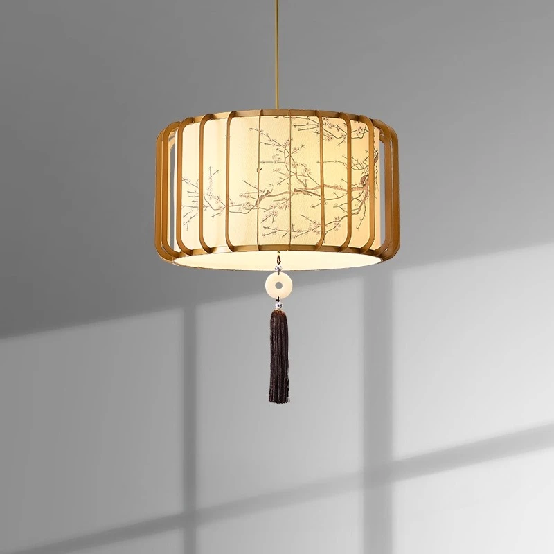 

Retro Classical Pendant Light Full Spectrum LED Restaurant Living Room Hotel Teahouse Hand-painted Fabric Lampshade Hanging Lamp