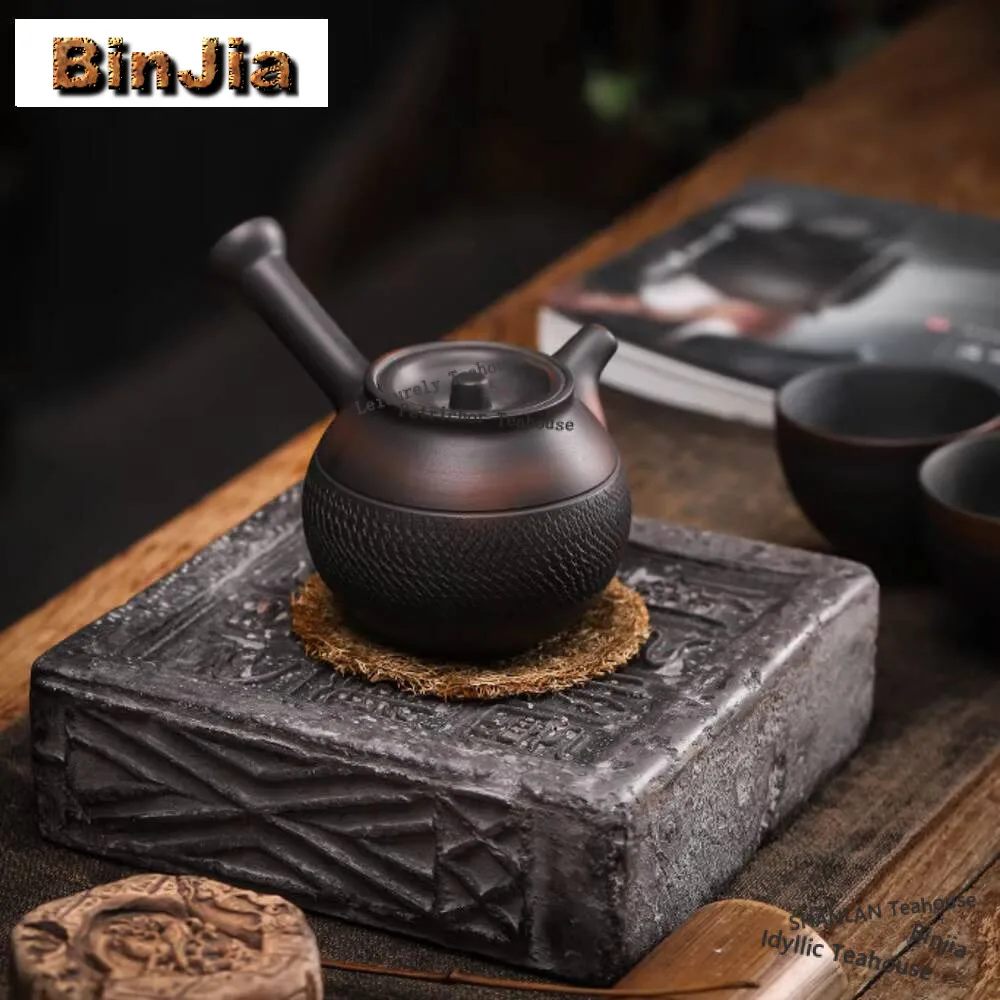 175ml Qingxi Purple Pottery Iron Body Teapot Handmade Jumping Knife Side Handle Pot Tea Soaking Kettle Cha Teaware Collection